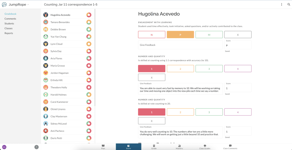 Screenshot of how feedback is given in the score view