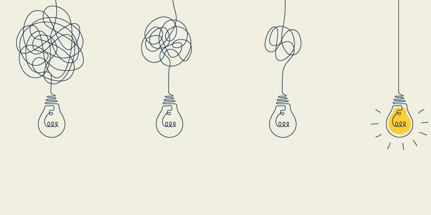 An illustration of a knotted up light bulb cord becoming untangled
